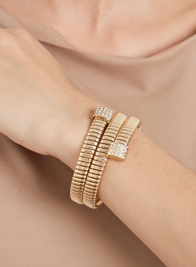 Styli Gold Tone Crystal Embellished Coil Bracelet - Image 4